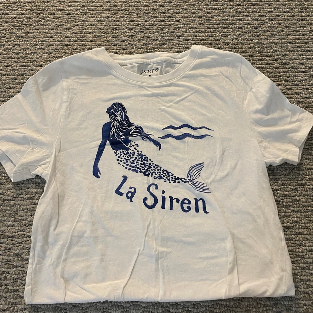 J. Crew White Swim Tee with Navy 'La Siren' Graphic